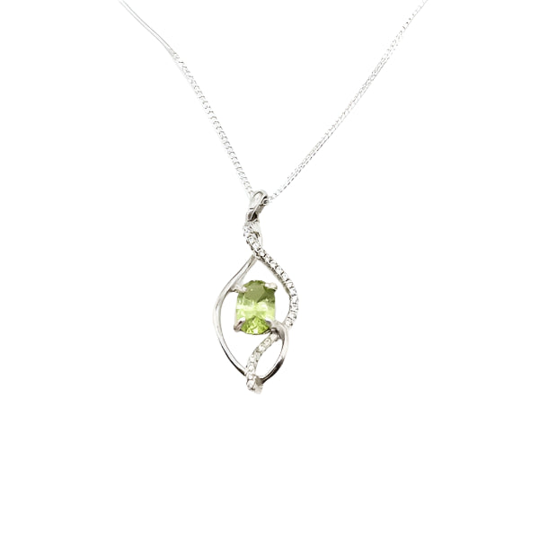 Green Glow Jewelry: Sterling Silver Pendant with Peridot and Zirconia Scandinavian Gem Design