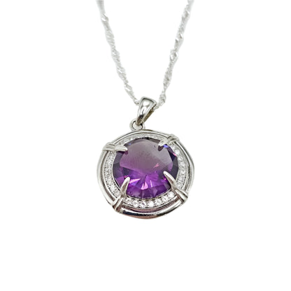 Sterling Silver Amethyst Pendant Scandinavian Gem Design