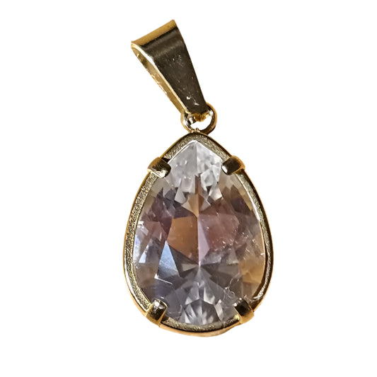 Gold plated Teardrop pendant with crystal quarts - Scandinavian Gem Design