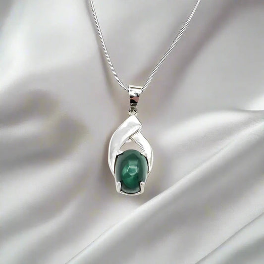 925 sterling silver pendant oval malachite - Pendant & Necklace