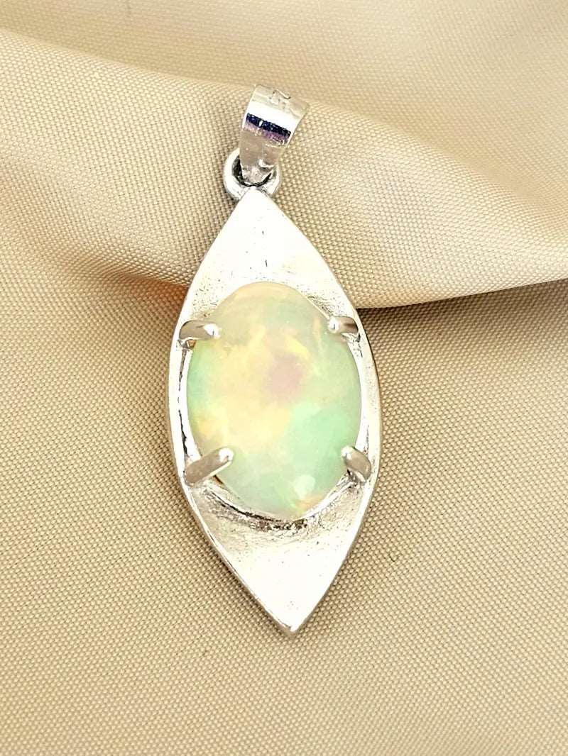 Sterling Silver pendant with 10x7mm oval velo opal - Scandinavian Gem Design