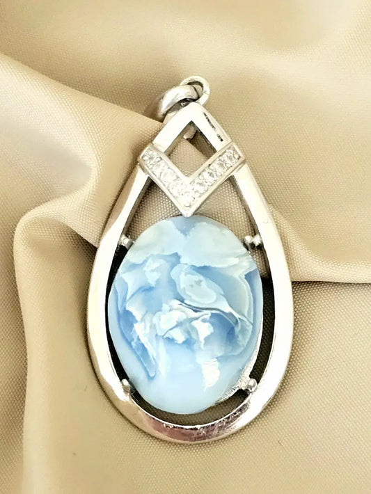 Breathtaking Blue Opal Pendant in Sterling Silver - Statement Necklace for Women Scandinavian Gem Design