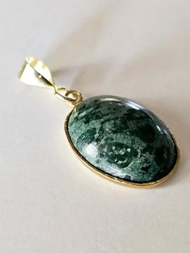 Elegant Gold Plated Pendant with Serpentine Stone - Handcrafted Jewelry Scandinavian Gem Design