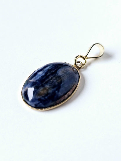 Elegant Gold Plated Pendant with Sodalite - Handcrafted Statement Jewelry Scandinavian Gem Design