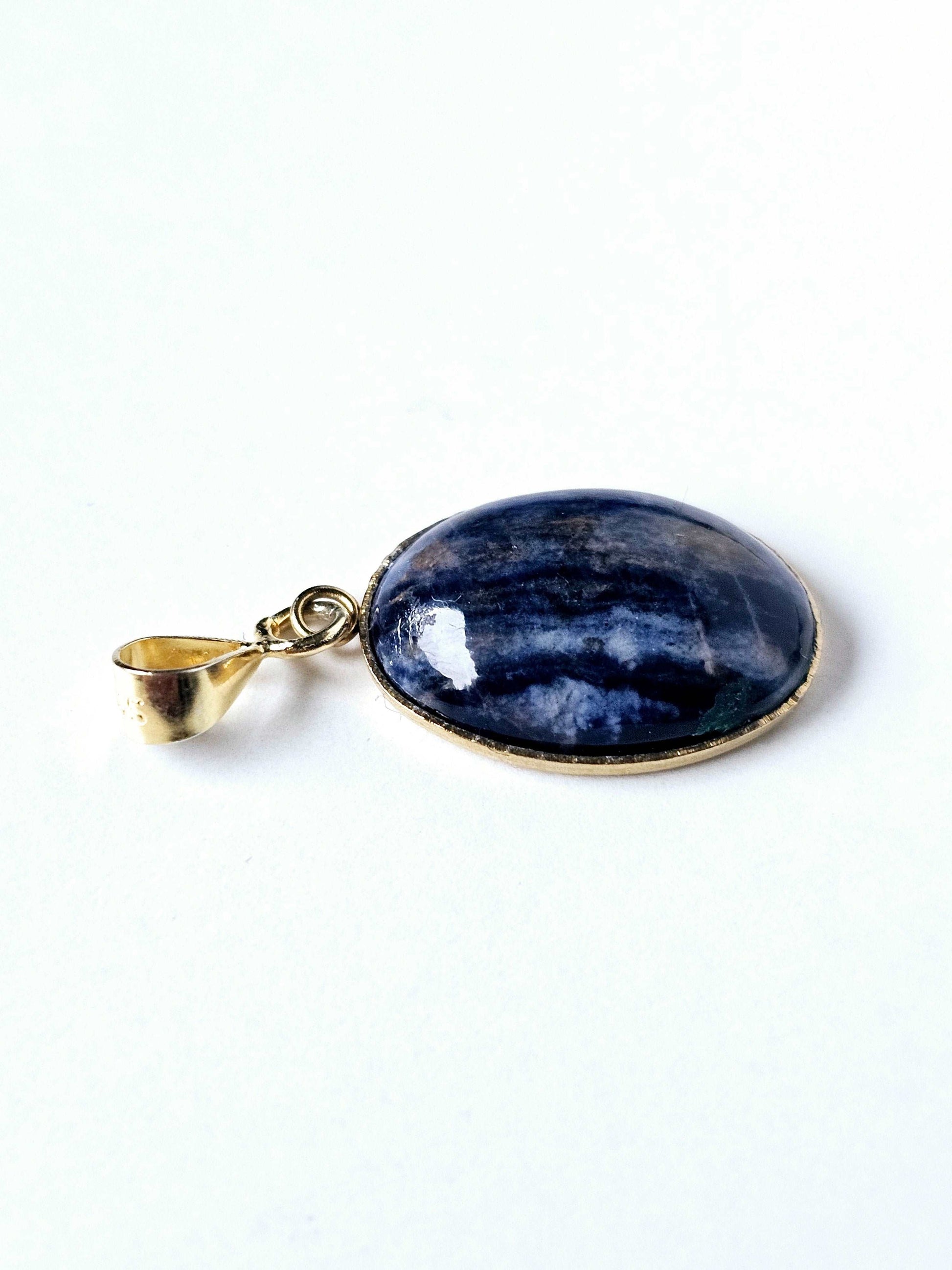 Elegant Gold Plated Pendant with Sodalite - Handcrafted Statement Jewelry Scandinavian Gem Design