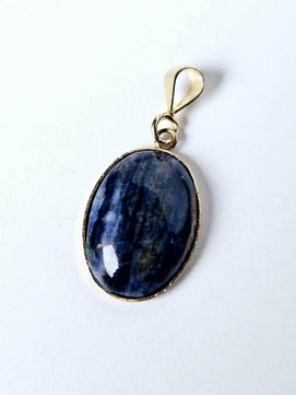 Elegant Gold Plated Pendant with Sodalite - Handcrafted Statement Jewelry Scandinavian Gem Design