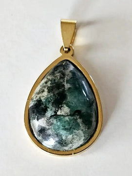 Elegant Gold Plated Teardrop Pendant with Emerald - Handcrafted Sustainable Jewelry Scandinavian Gem Design