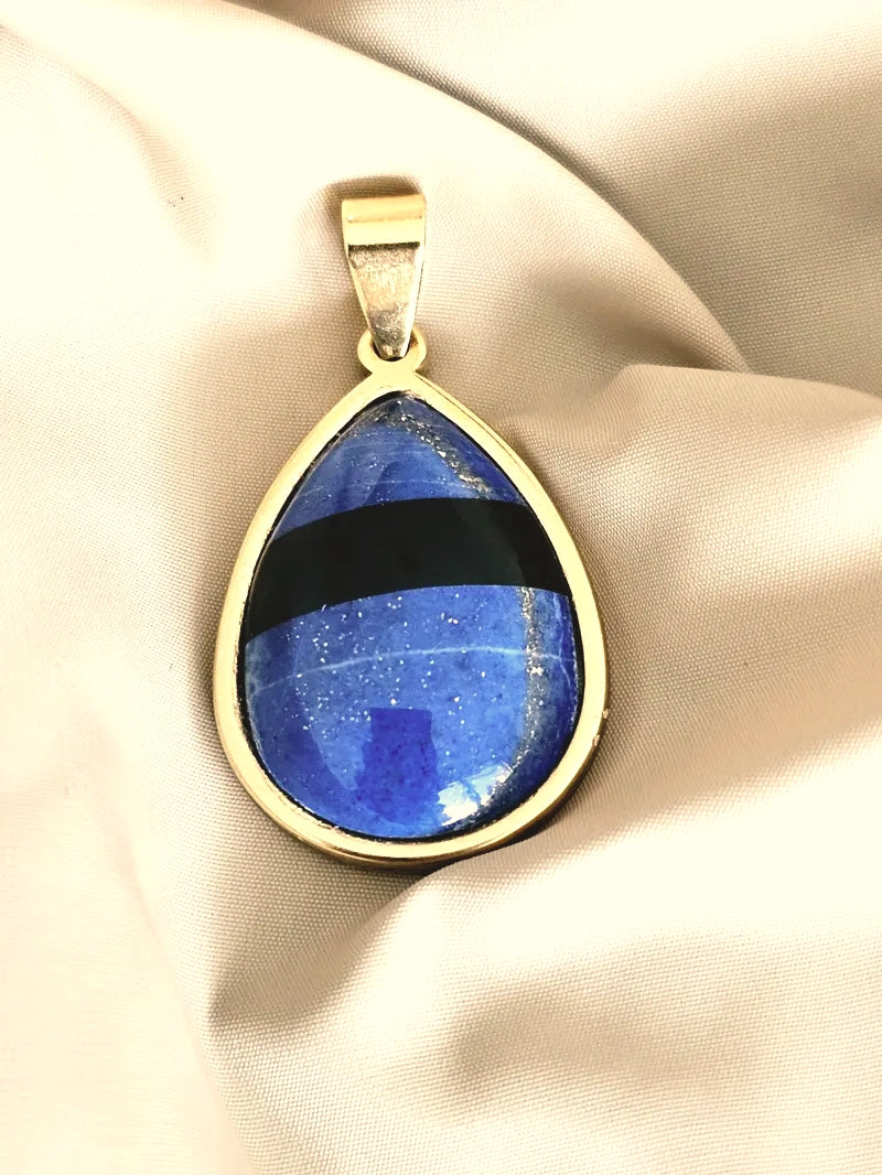 Handcrafted Gold Plated Pendant with Combined Lapis Lazuli and Obsidian - Statement Piece for any Occasion Scandinavian Gem Design