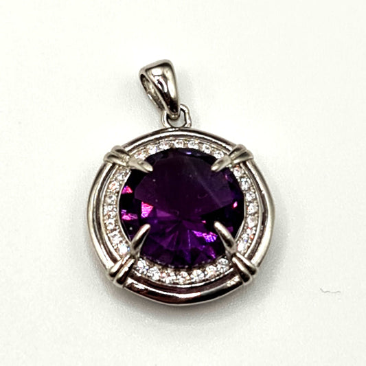 PENDANT IN 925 STERLING SILVER WITH 12MM FACETTED AMETHYST Scandinavian Gem Design