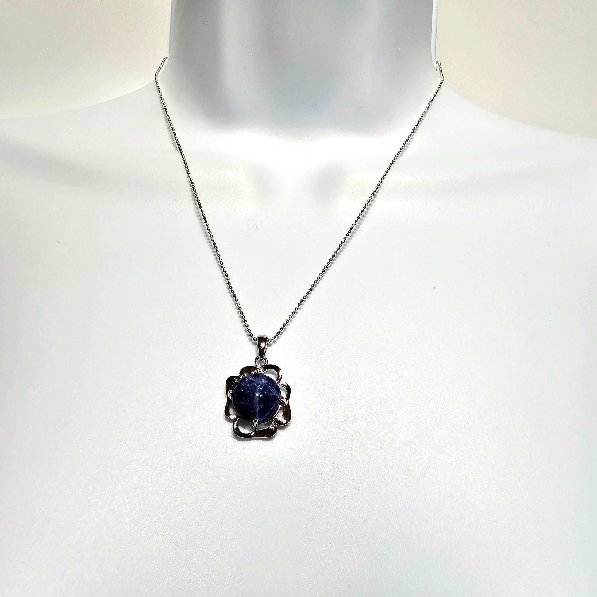 S12 - PENDANT IN 925 STERLING SILVER WITH 12MM ROUND SODALITE Scandinavian Gem Design