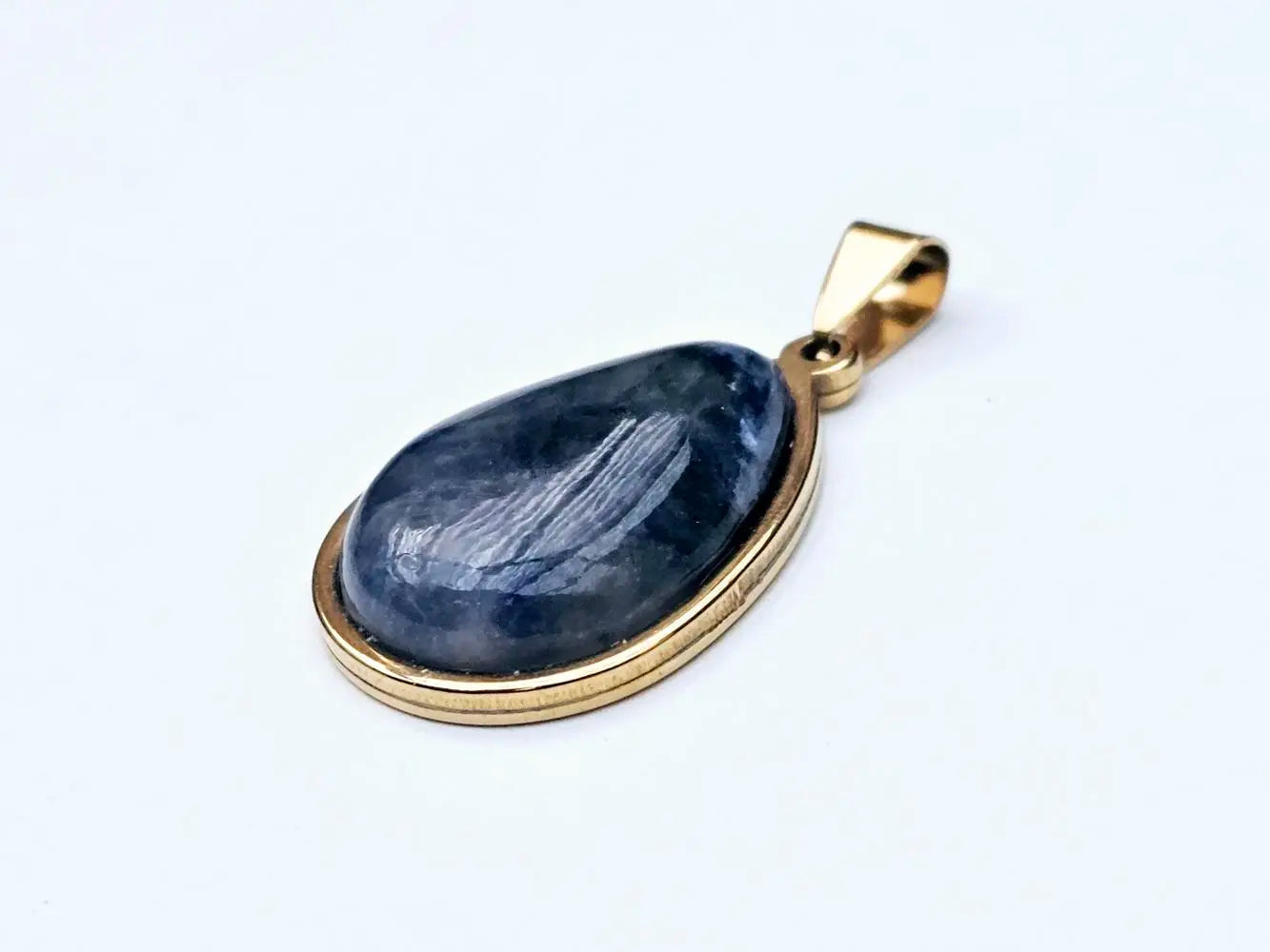 Sodalite Gemstone Teardrop Pendant with Gold Plating - Dainty Necklace for Everyday Wear Scandinavian Gem Design