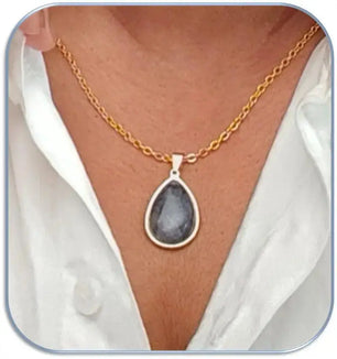 Sodalite Gemstone Teardrop Pendant with Gold Plating - Dainty Necklace for Everyday Wear Scandinavian Gem Design