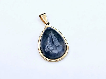 Sodalite Gemstone Teardrop Pendant with Gold Plating - Dainty Necklace for Everyday Wear Scandinavian Gem Design