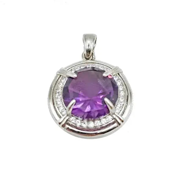 PENDANT IN 925 STERLING SILVER WITH 12MM FACETTED AMETHYST Scandinavian Gem Design