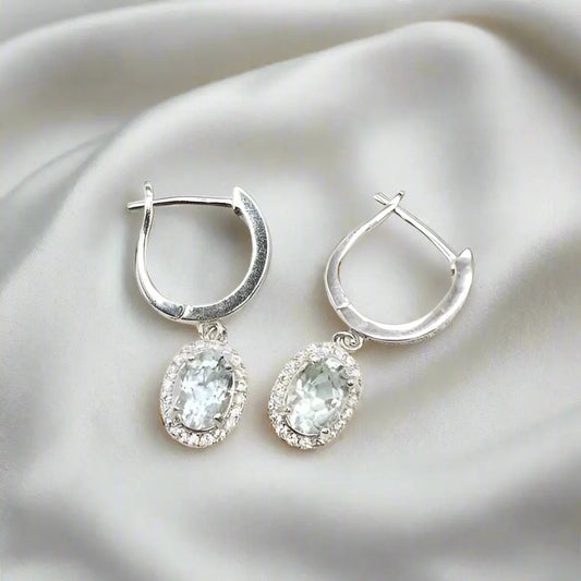 Aquamarine Earrings in Sterling Silver with Zirkons - Earrings