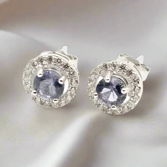 Silver Earrings with Iolites and Zircons - Earrings