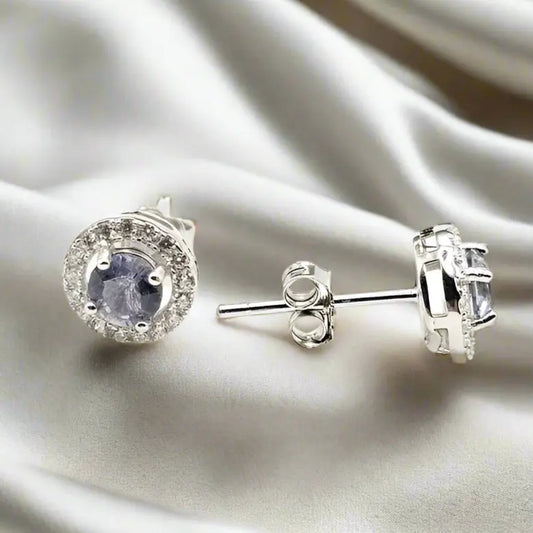 Silver Earrings with Iolites and Zircons - Earrings