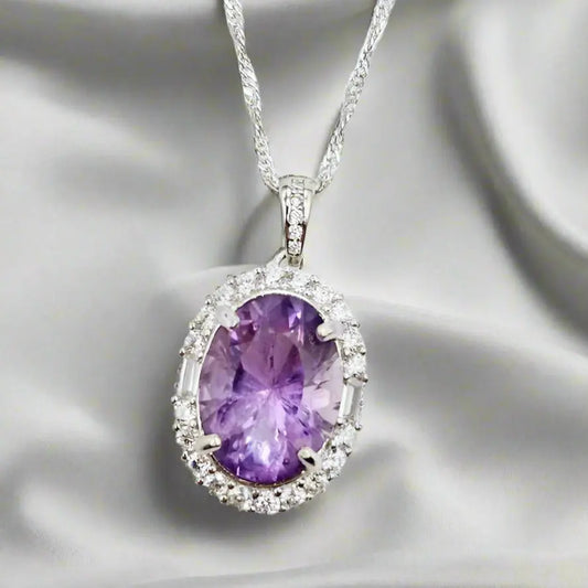 Silver Pendant with Amethyst and Zircons - Pendant & Necklace