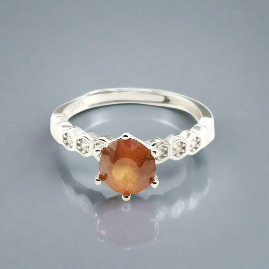 Sterling Silver Ring with Hessonite Garnet and Zirkonia - Ring