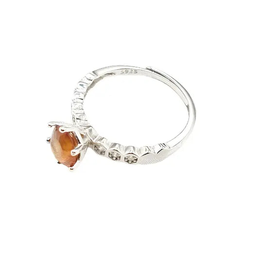 Sterling Silver Ring with Hessonite Garnet and Zirkonia - Ring