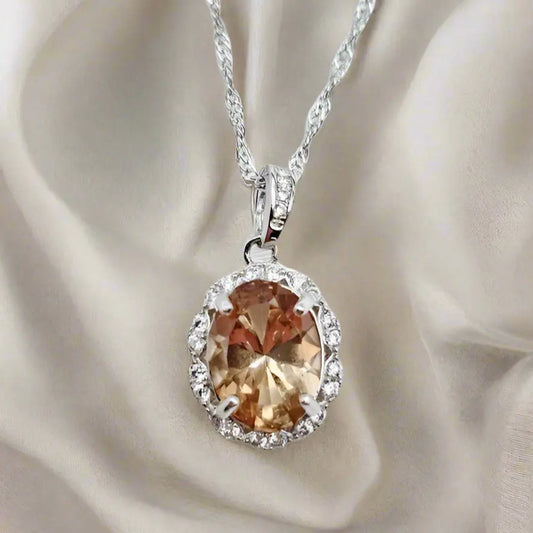 Topaz Necklace in Sterling Silver with Zircons - Pendant & Necklace