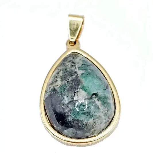 Elegant Gold Plated Teardrop Pendant with Emerald - Handcrafted Sustainable Jewelry Scandinavian Gem Design