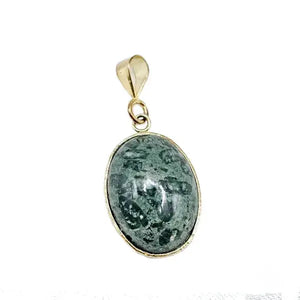 Elegant Gold Plated Pendant with Serpentine Stone - Handcrafted Jewelry Scandinavian Gem Design