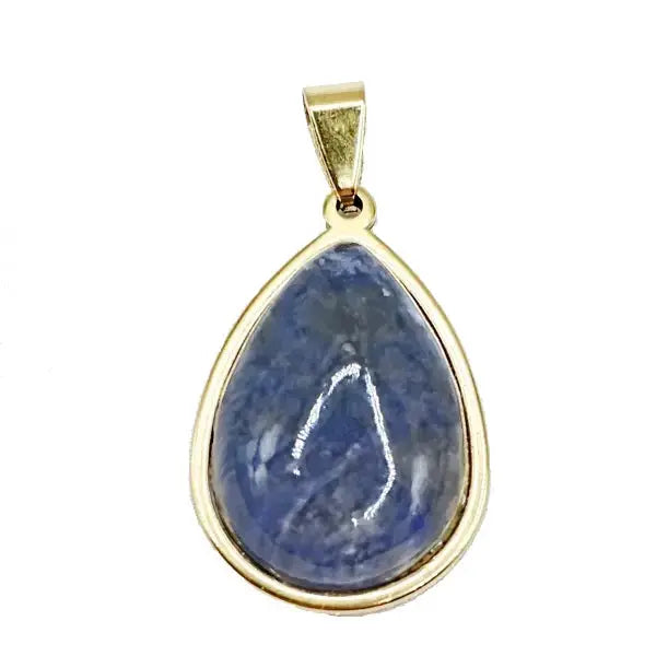 Sodalite Gemstone Teardrop Pendant with Gold Plating - Dainty Necklace for Everyday Wear Scandinavian Gem Design