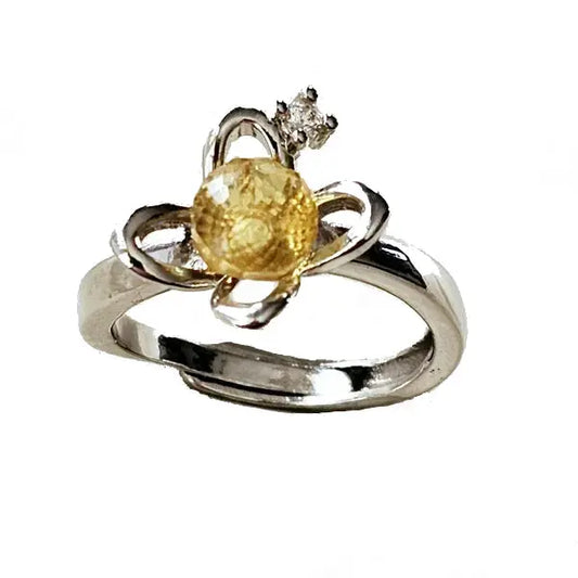 Silver plated ring with facetted yellow Amber - Scandinavian Gem Design